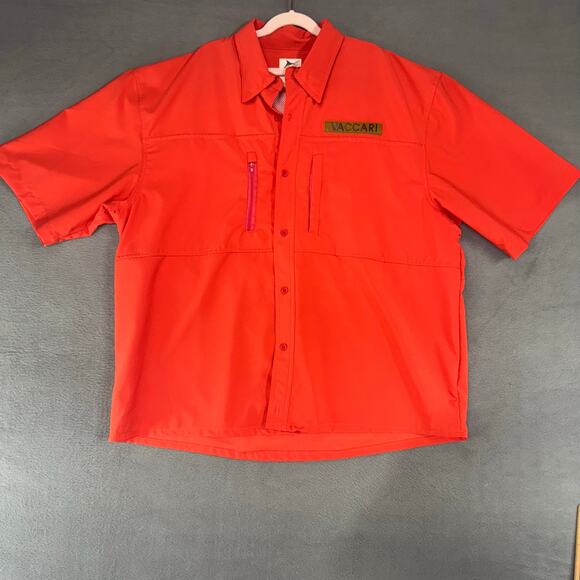 Vaccari Mens Size Large Short Sleeve Orange Fishing Shirt Vented Outdoors - Picture 1 of 8